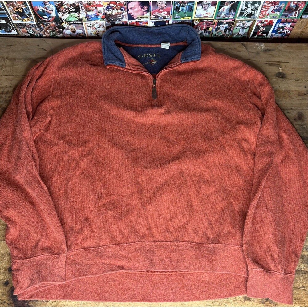 Orvis Sweatshirt Mens Large Red Signature Collection 1/4 Zip Outdoors